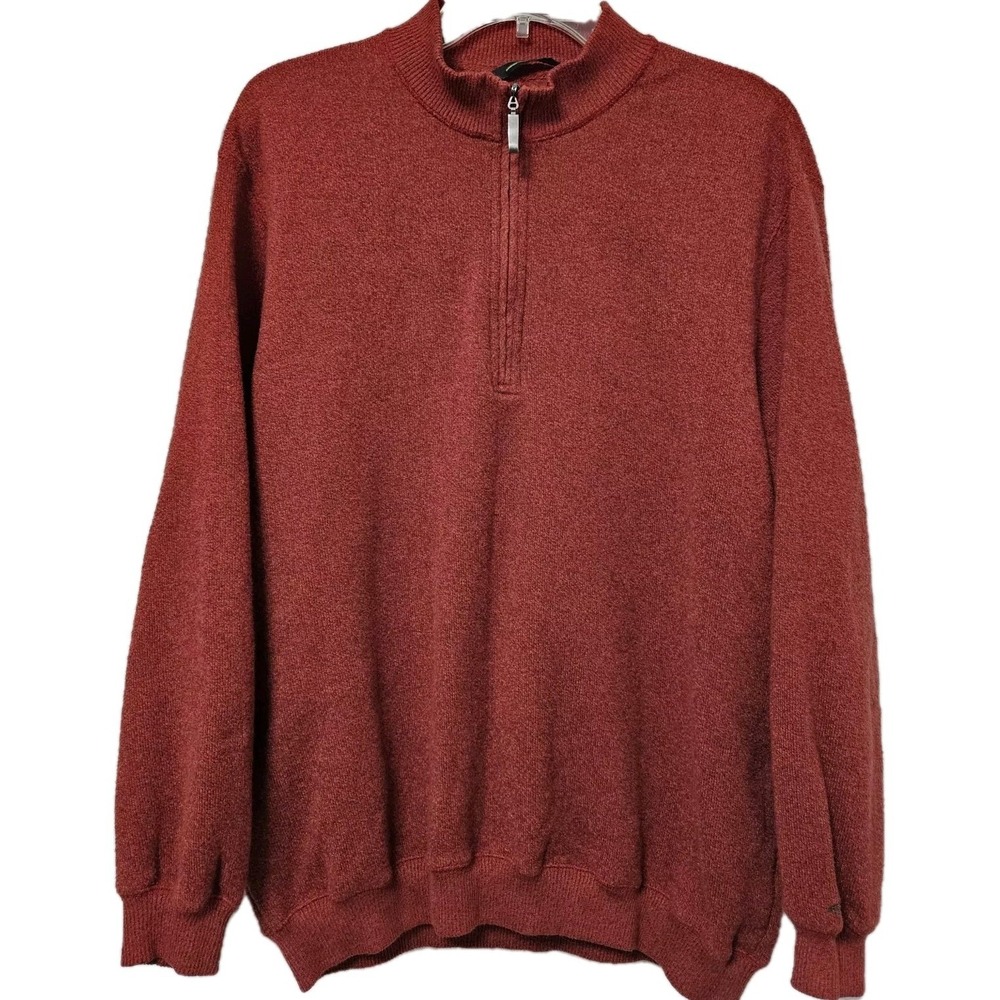 Greg Norman Pullover Mens Large Red Quarter Zip Sweater Mock Neck Heathered Knit